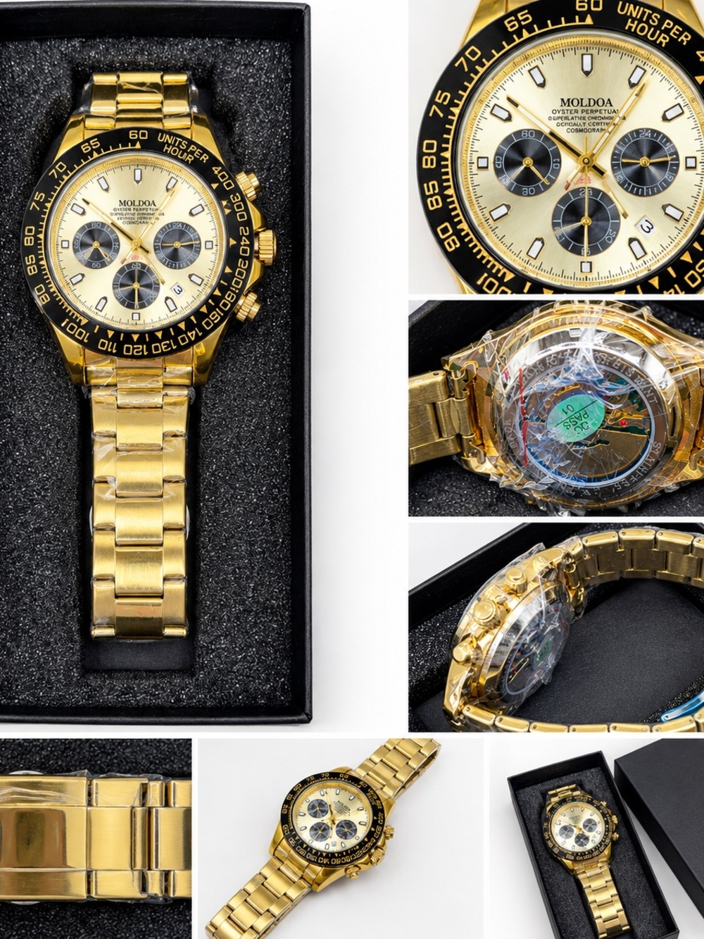 Moldoa Gold Chronograph Men’s Watch with Black Accents